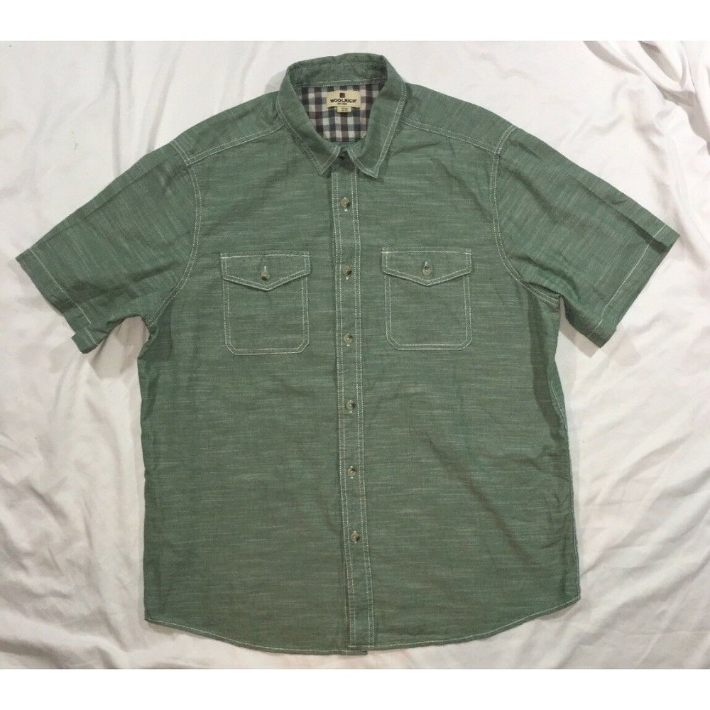 Men's Woolrich Button Down Shirt XL short Sleeve Green